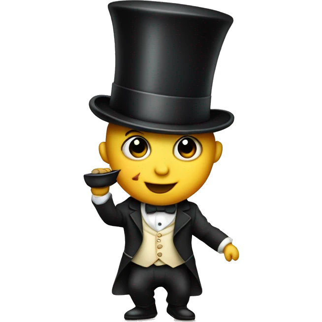 Baby with a top hat and a monocle doing a dance emoji