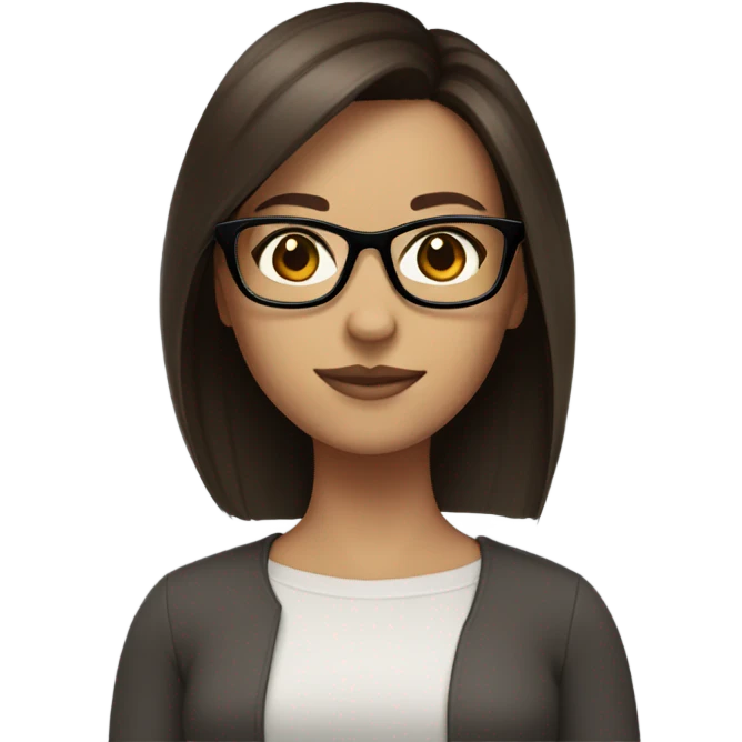Brunette girl, short straight brown hair, black glasses emoji