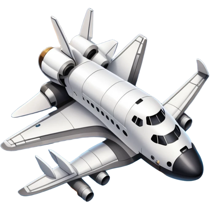 An icon featuring a space shuttle and an airplane against a starry sky, symbolizing aerospace technology. The design includes rocket boosters and satellite orbits, representing the exploration of space and advanced aviation. Transparent background emoji