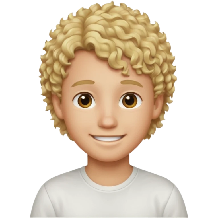 smiling boy in white shirt blonde curly hair  emoji