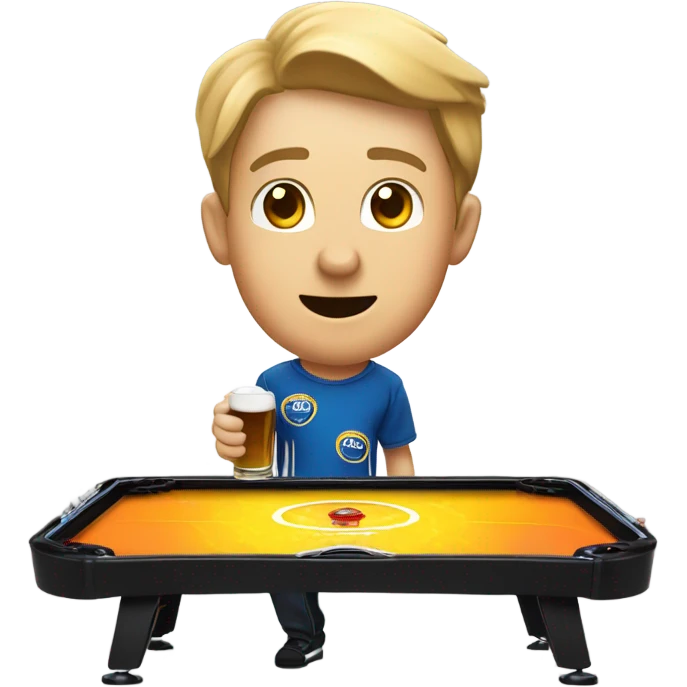 Playing air hockey while drinking a beer emoji