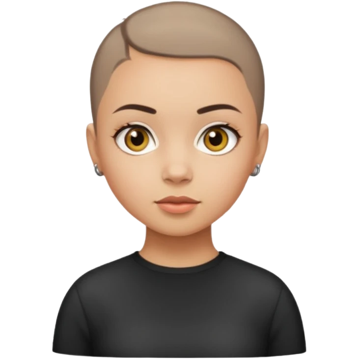 WHITE CAT STAND WITH HAZEL EYES , BLACKF BUZZ CUT LIGHT SKIN ROUND FACE GIRL emoji