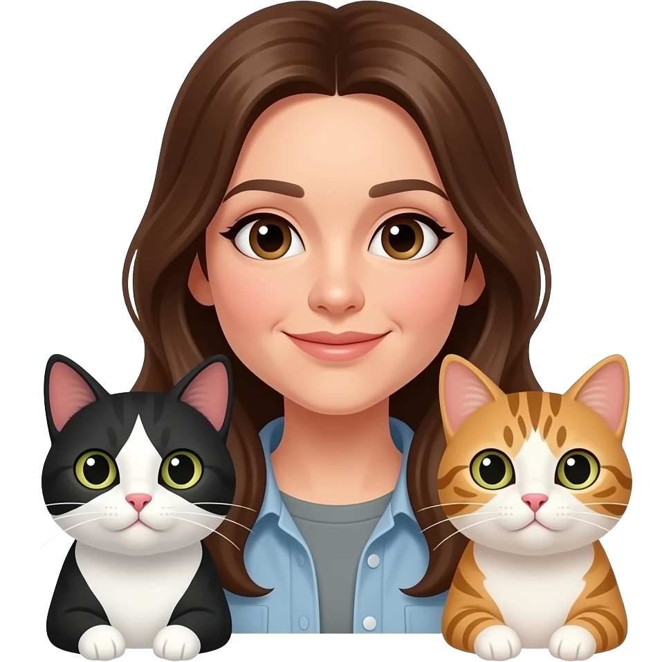 Emily with her two cats emoji