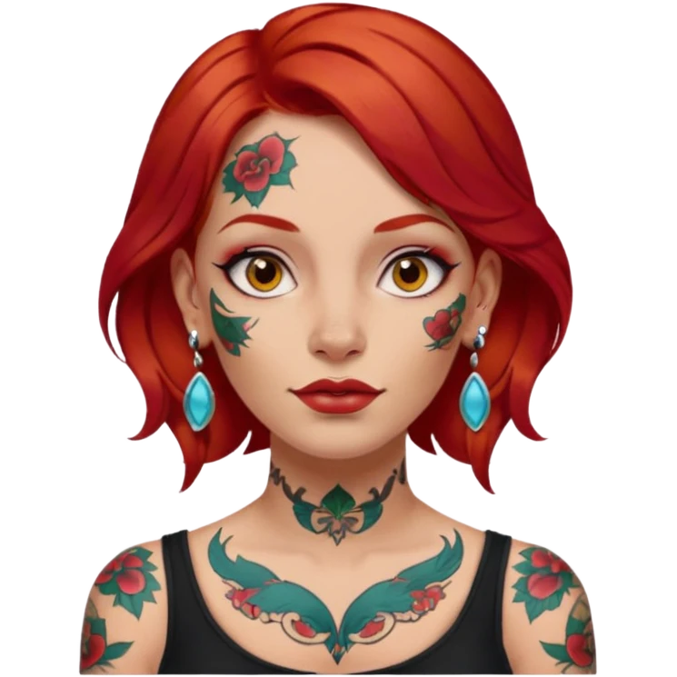 red hair woman with extra  big earring and face tattoed emoji