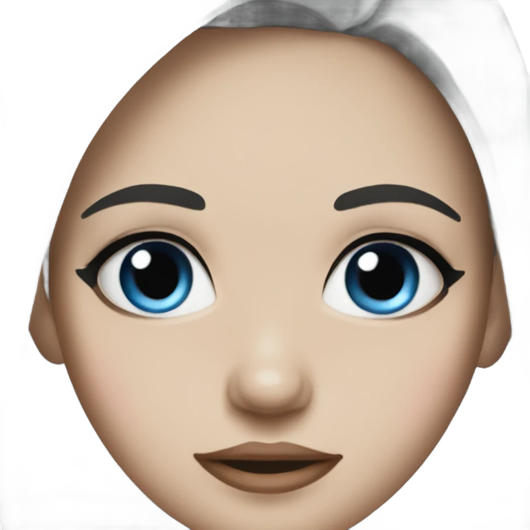 Girl with dark black hair with blue eyes and has blush make up on emoji