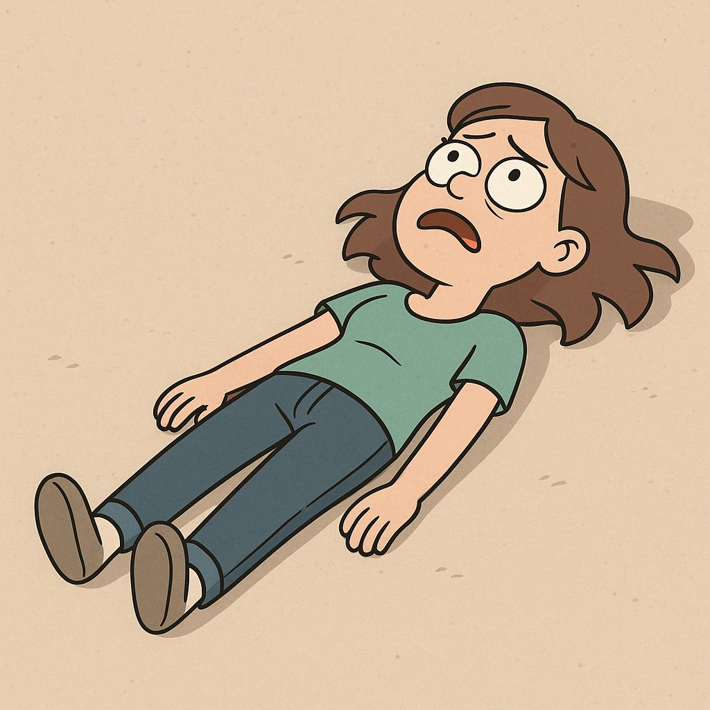 girl lying down in despair, face up, cartoon style emoji