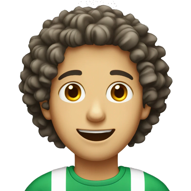 Italian boy with curly low hair with cracked edges teeth with braces with wide eyes emoji