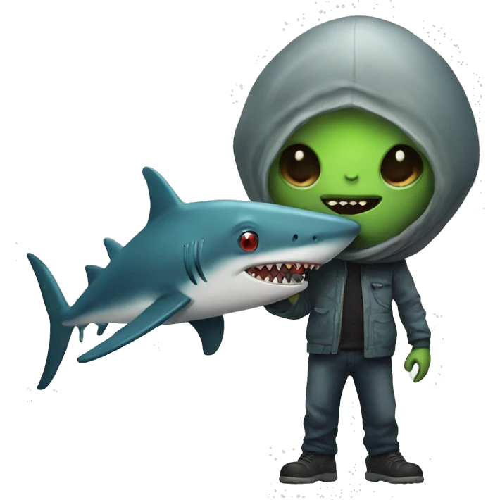 alien with shark emoji
