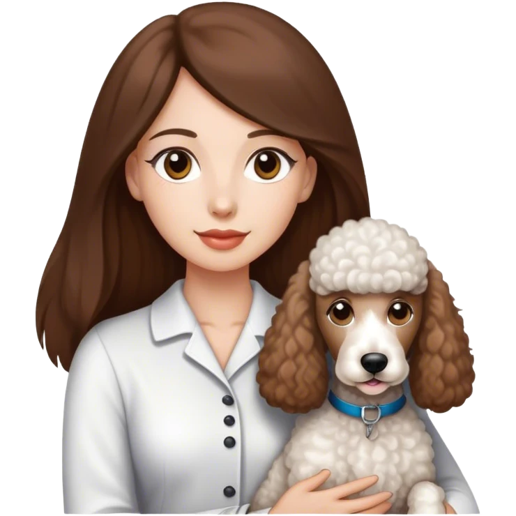 Long straight brown hair brown eyes beautiful women and white standard poodle you're holding emoji