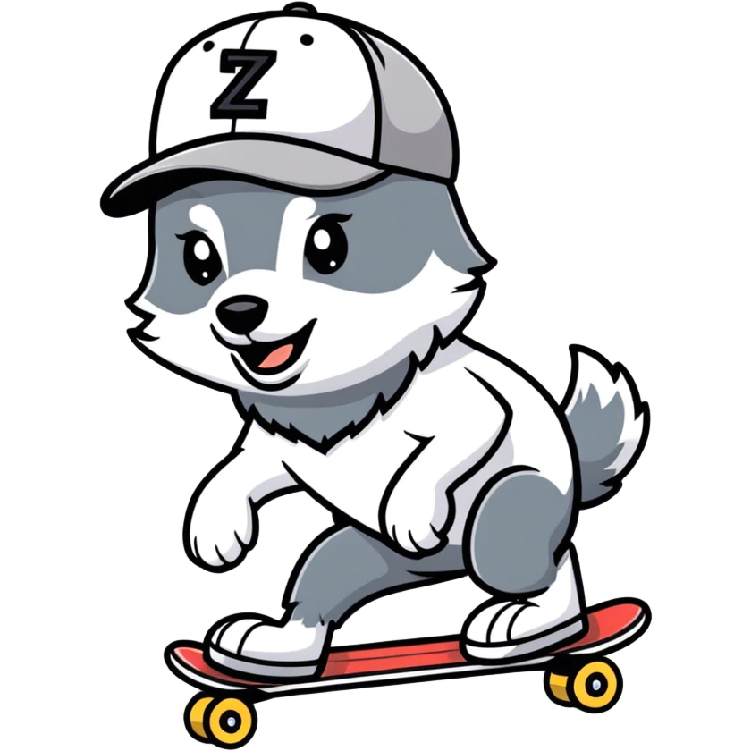 Cool Wolf skateboarding emoji