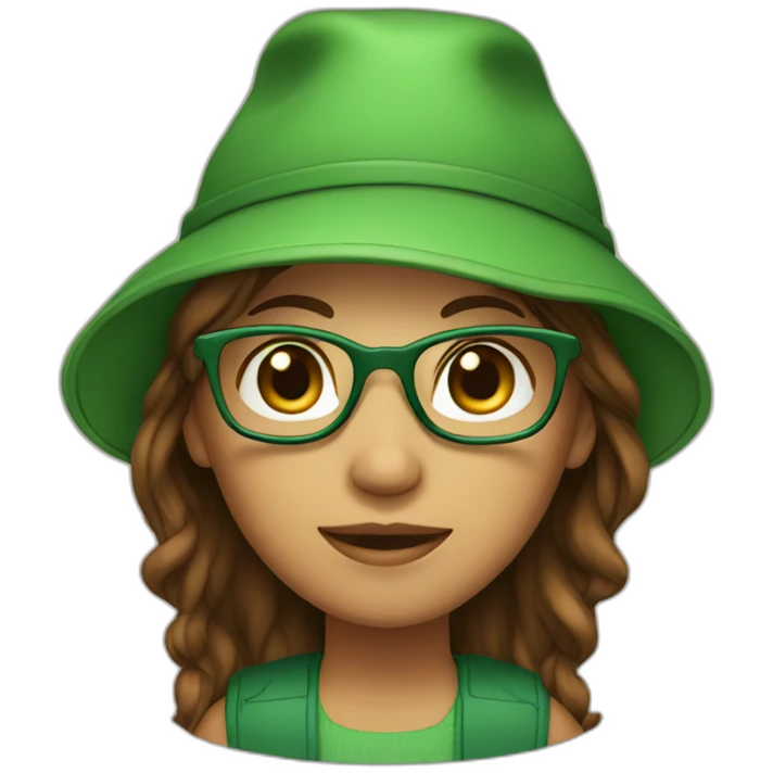 Girl with green hat brown hair and glasses emoji