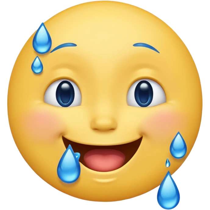 Emoji, yellow round laughing face, blue tears of joy on it. 2 big blue tears on each of the 2 cheeks emoji