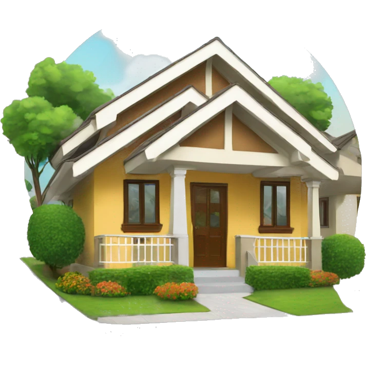 A Nigerian bungalow with a sloped roof and vibrant colors. emoji