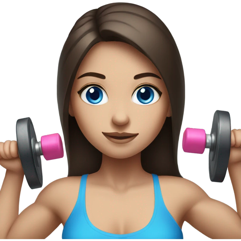 Realistic brunette girl with bright blue eyes lifting weights emoji