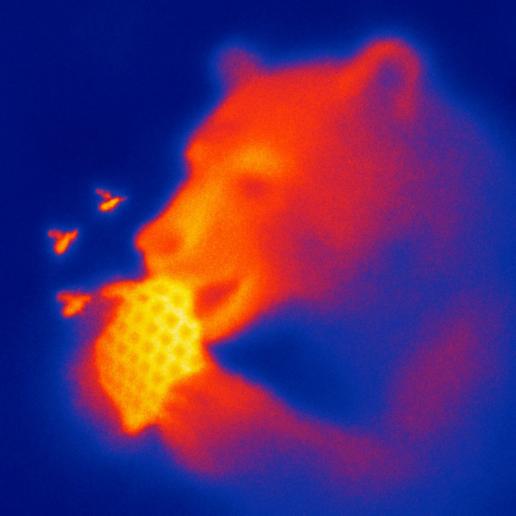 bear eating honeycomb with bees flying around emoji