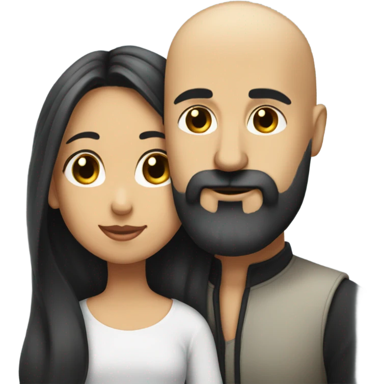 Bald man with black beard and girl long black hair kiss emoji