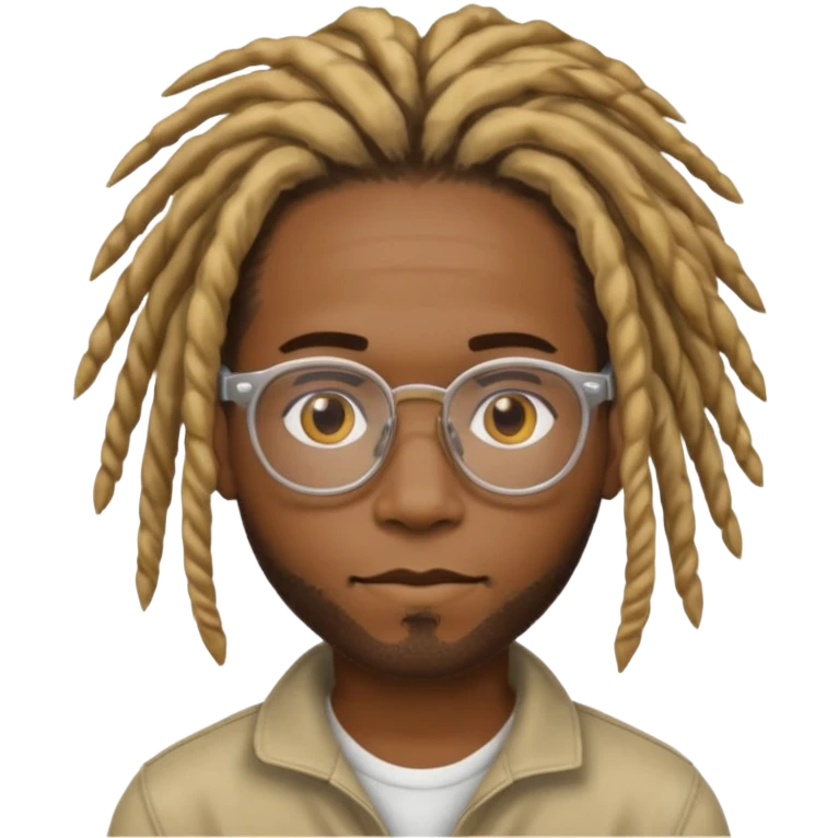  black male with dreads that are medium shirts with honey blond on one side of his hair wearing clear glasses  emoji