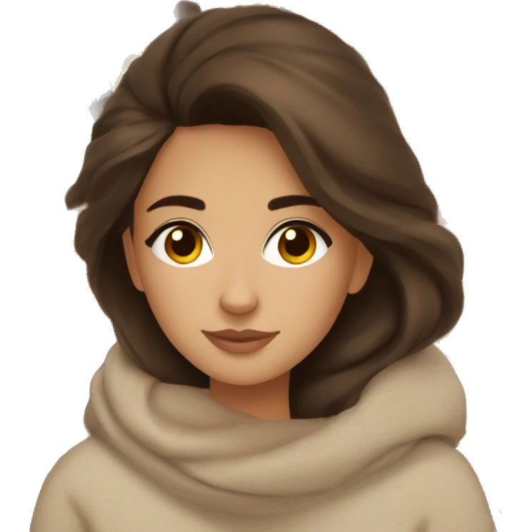 Brunette girl cozy autumn vibe emoji