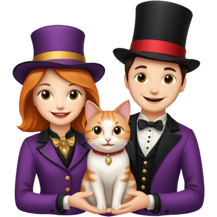 magician couple and their pet cat emoji