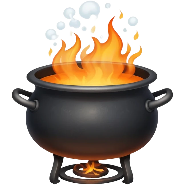 cauldron with boiling water over flames, steam rising emoji