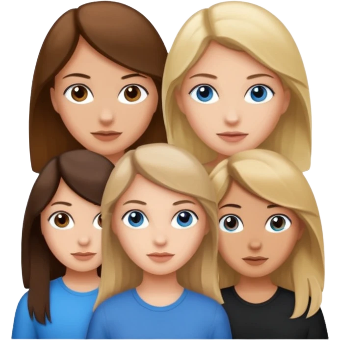 three friends: one girl who is white, has brown hair and brown eyes; one girl who is dirty blonde with blue eyes; one girl who is tan with dark brown hair and dark brown eyes emoji