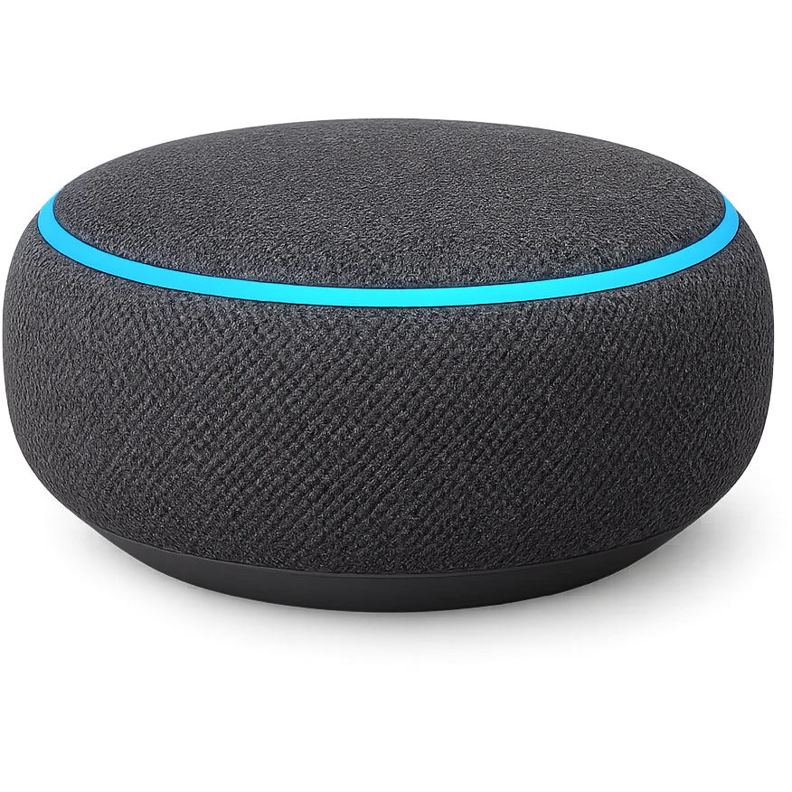 smart speaker with glowing LED ring, compact shape, clean background emoji