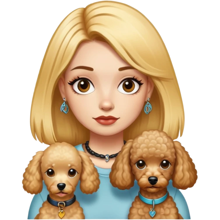 a  girl with glod  straight hair and tattoos and two rad poodle dogs emoji