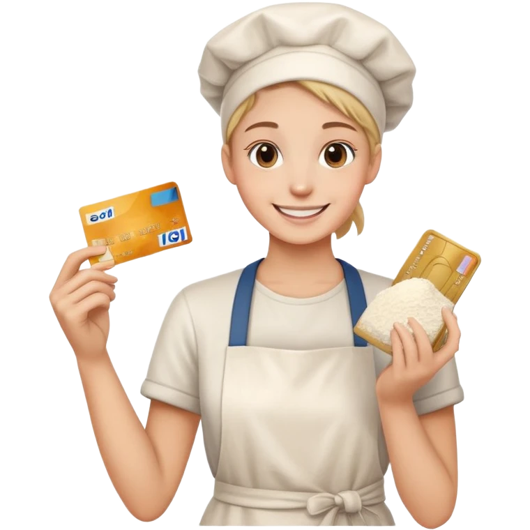 Happy emoji with credit card in hand and a pile of flour  emoji