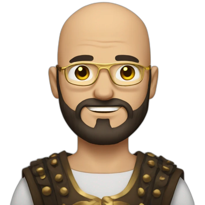 dark-haired man with bald viking beard and gold glasses emoji