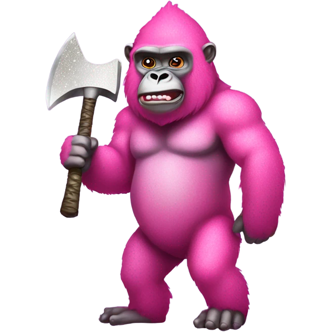 Pink gorilla holding a axe with glitter emoji