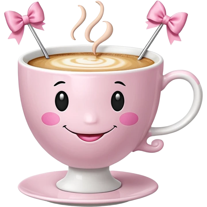 Capuccino cup with a smiley face, a pink bow and ballet dancing legs emoji