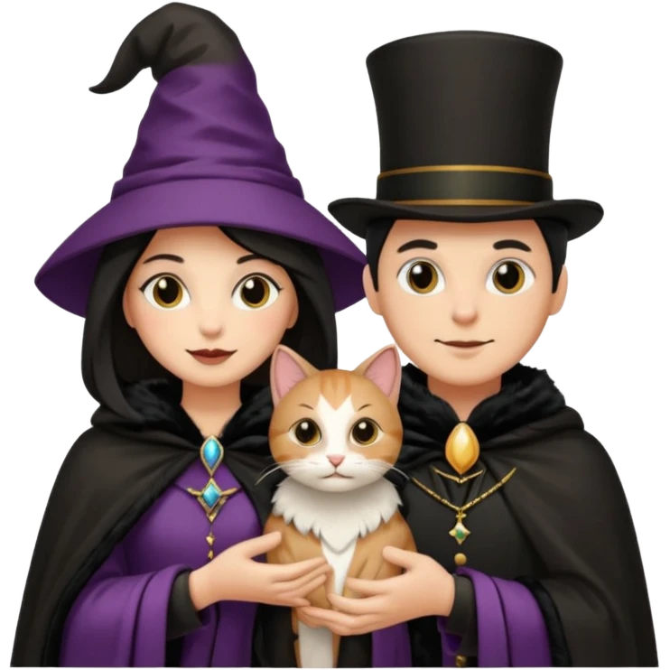 magician couple and their pet cat emoji