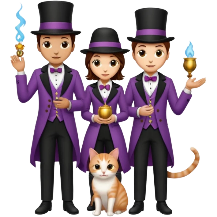 magician couple and their pet cat emoji