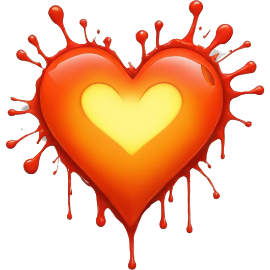 bleeding red heart glowing red-orange with splatter emoji