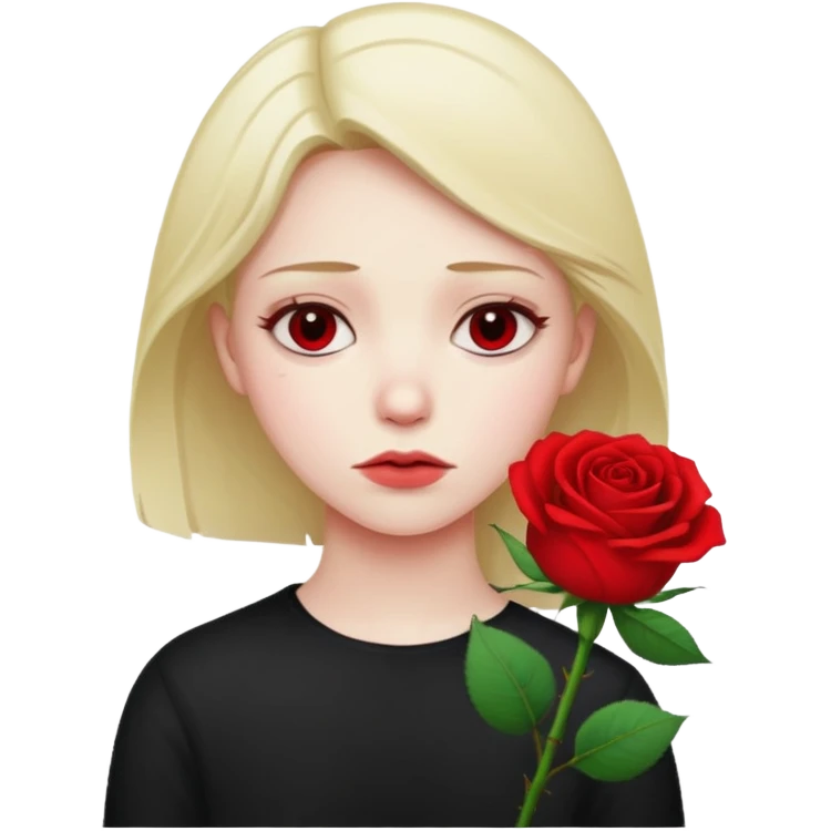 una faccina emoji triste che porge una rosa di fronte emoji
