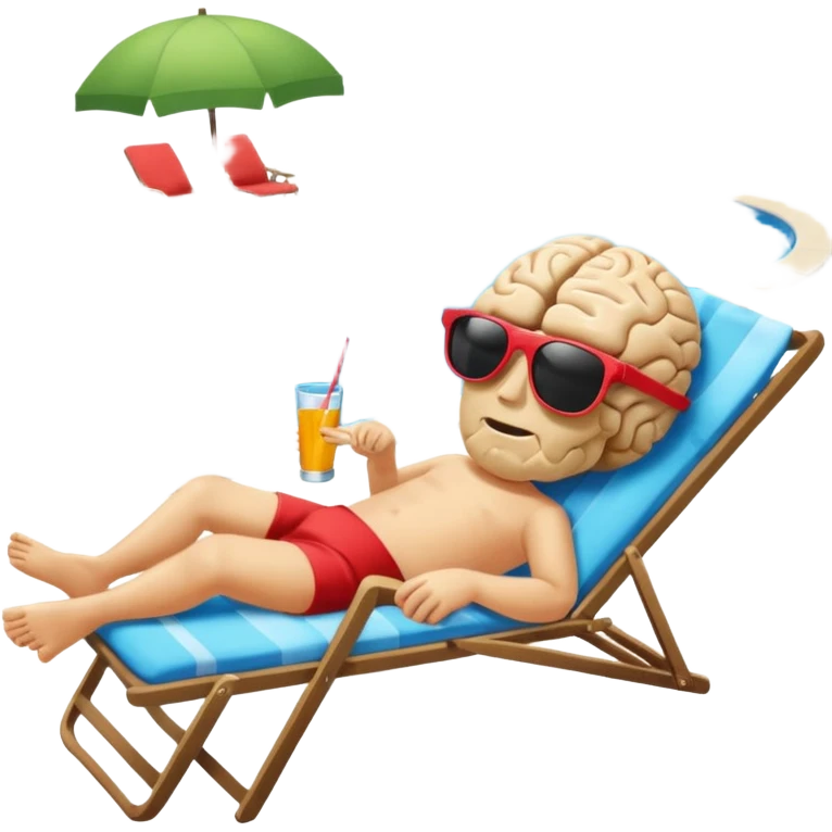 A brain lies in a deck chair wearing sunglasses at the edge of the pool. emoji