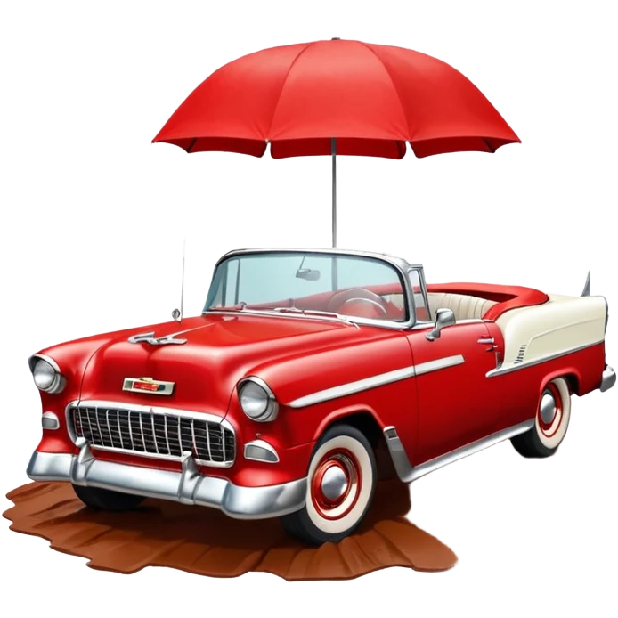 1955 Chevrolet Bel Air Convertible, Red-White color, with brown mud pouring down from above. 32x32 pixels, aspect ratio: 1:1 emoji