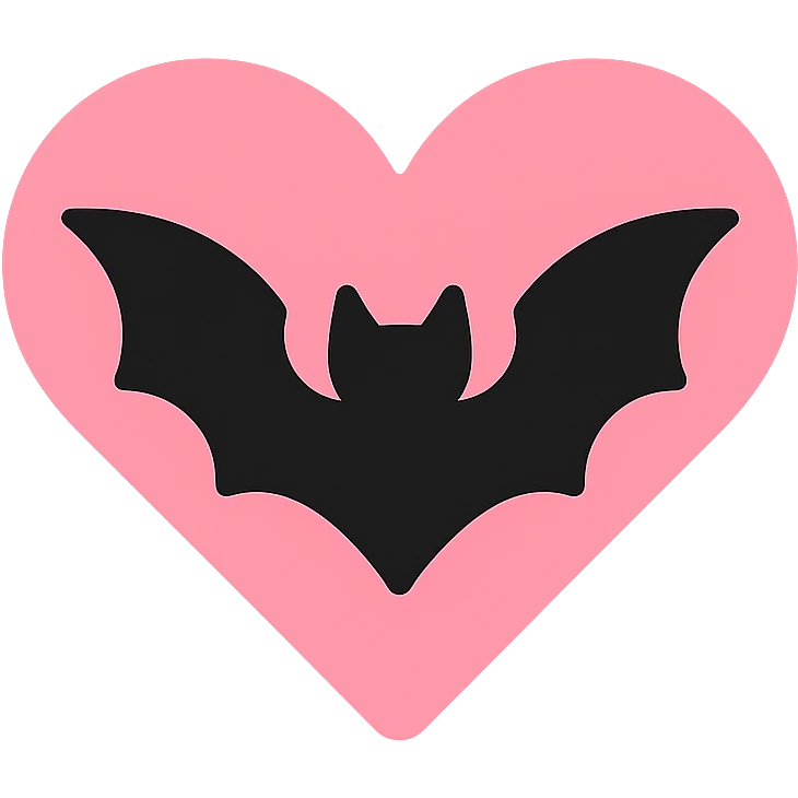 gothic heart with a bat motif, color icon filled style, pink and black emoji