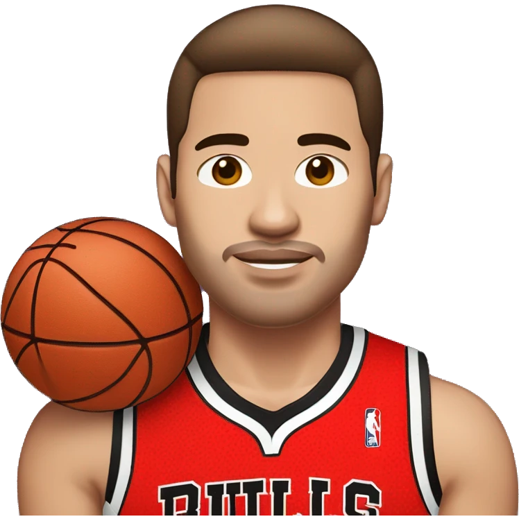 basketball player style "bitmoji snapchat", with red chicago bulls t-shirt, bitmoji with distance of camera, white skin, brown hair emoji