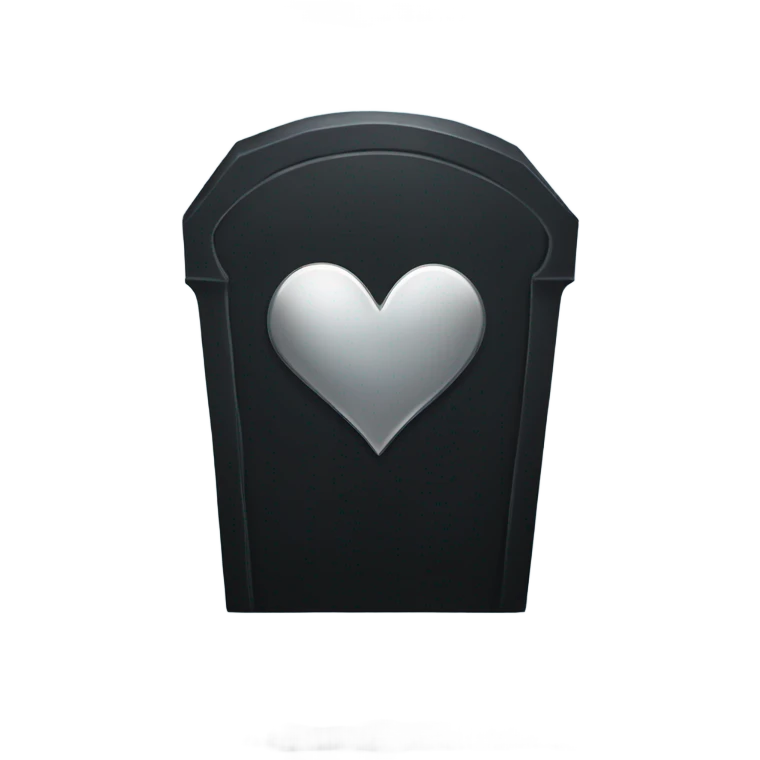 a black tombstone with the inscriptions in silver RIP and a silver heart in the center emoji