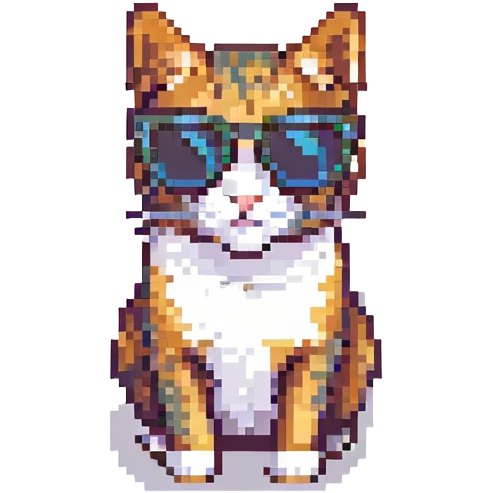 A cat wearing sunglasses, isometric view emoji