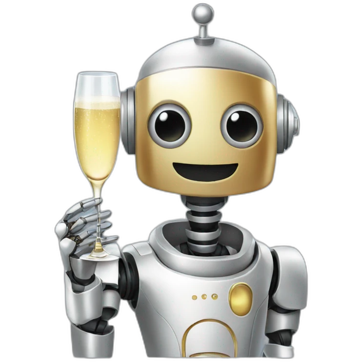 robot with champagne emoji