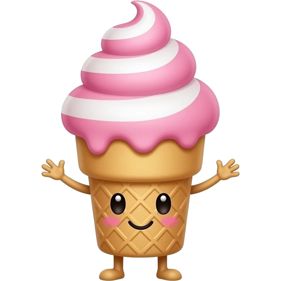 ice cream cone with a face and legs, cute 3D render emoji