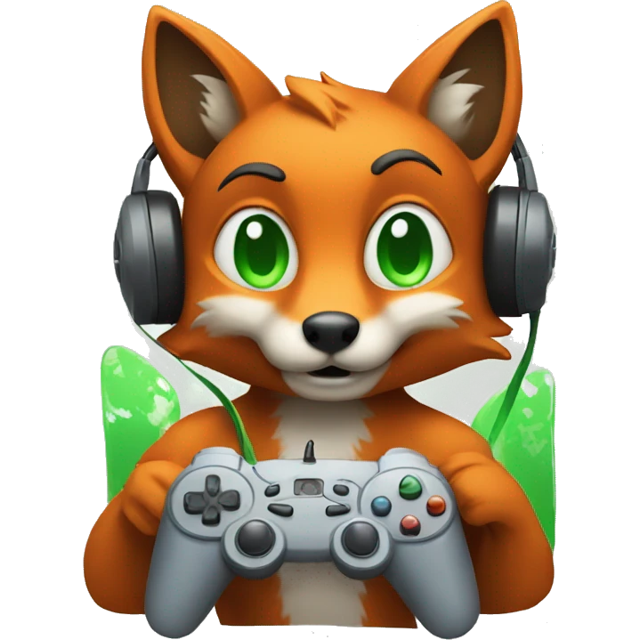 fox with green eyes playing video games  emoji