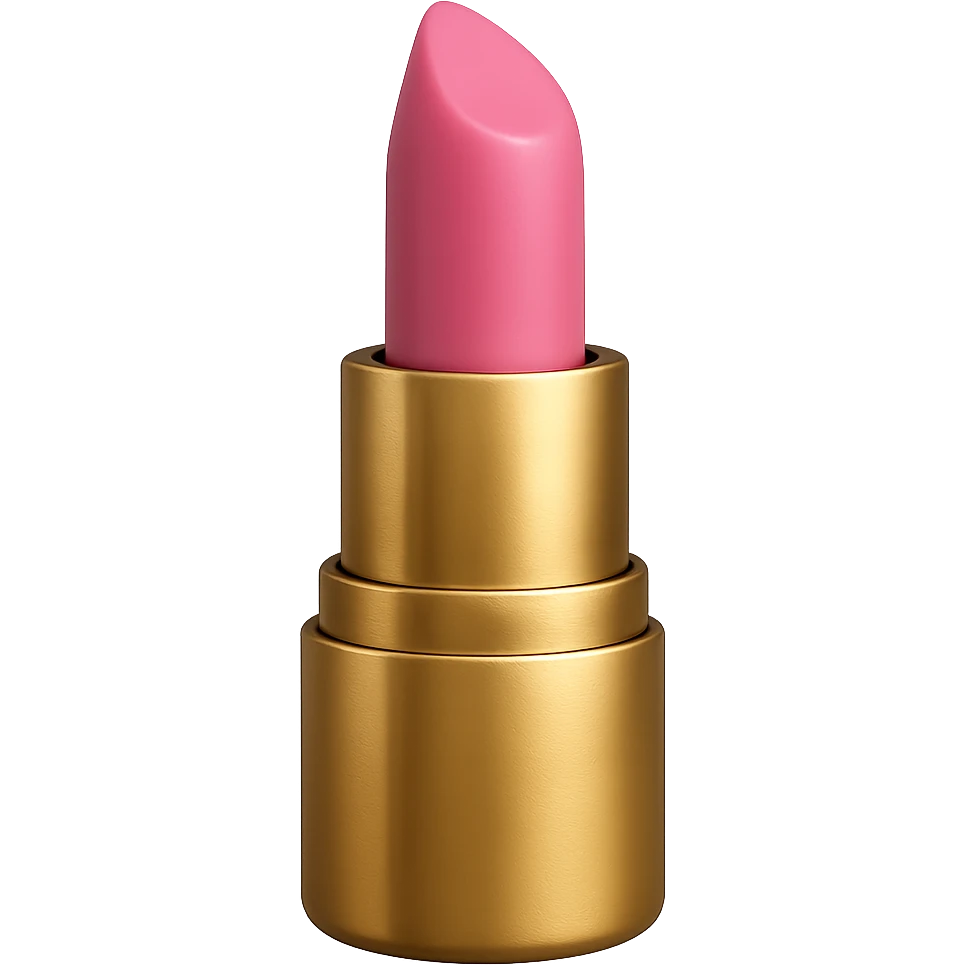 Realistic lipstick emoji with gold case, pink lipstick, photorealistic style. Remove background. emoji