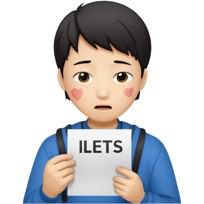 emoji student sad holding paper IELTS 5.5, crying, failure, white background emoji