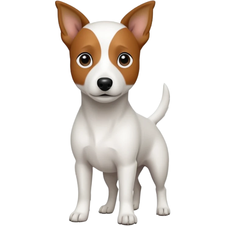 a fully white jack russell the size of a kelpie with a half white face emoji