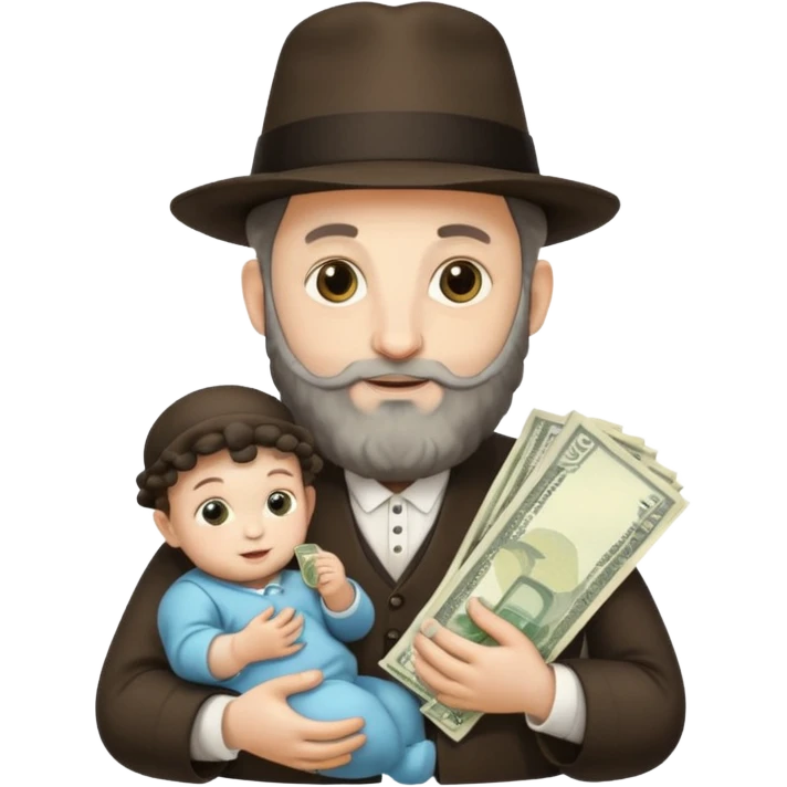 Jewish rabbi with two side curls holding money and baby emoji