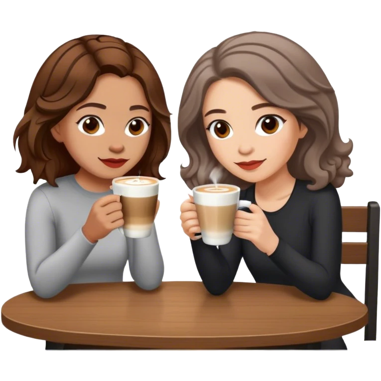 puerto rican woman light skin with shoulder-length, wavy, brown hair drinking latte with pale jewish woman with short, red gray, very straight hair drinking espresso at table emoji