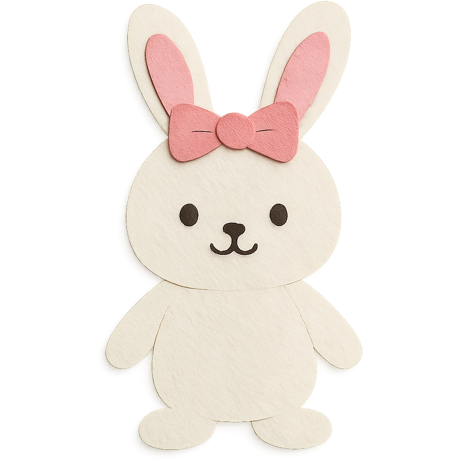 paper craft style cutesy white bunny rabbit with a pink bow emoji